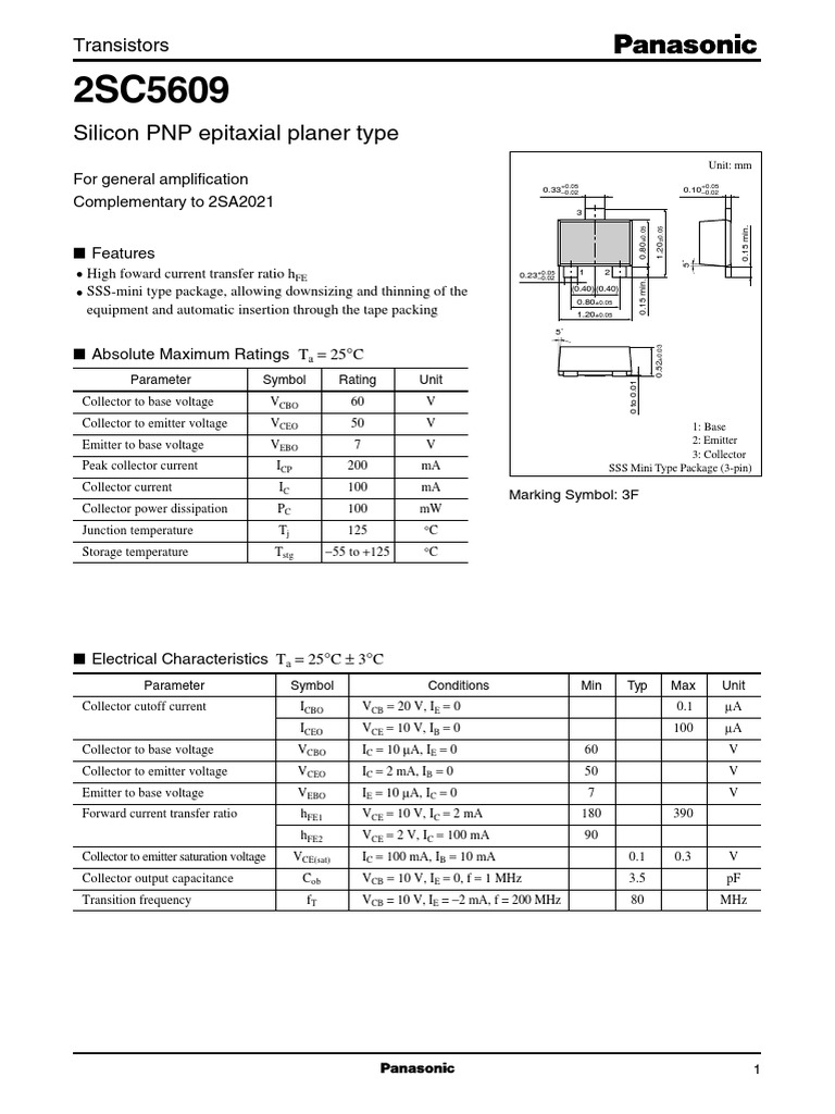 Transistors 2SC5609 Spec Sheet | PDF | Bipolar Junction Transistor ...