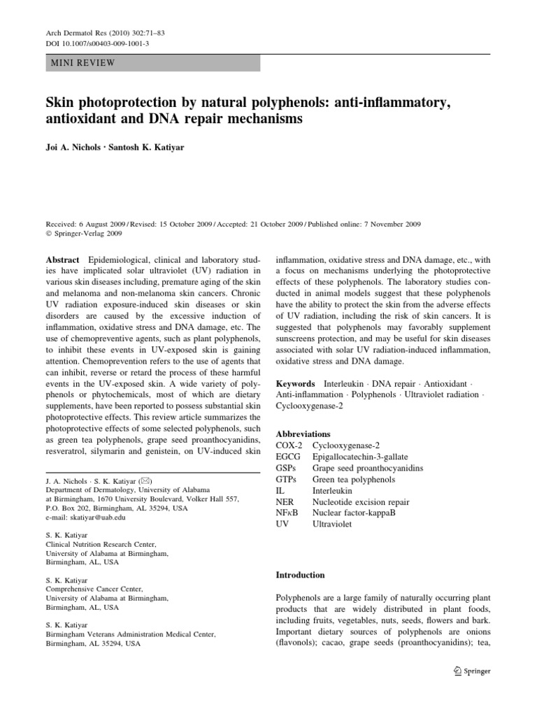 Natural Polyphenols for Skin Protection | PDF | Ultraviolet | Reactive ...