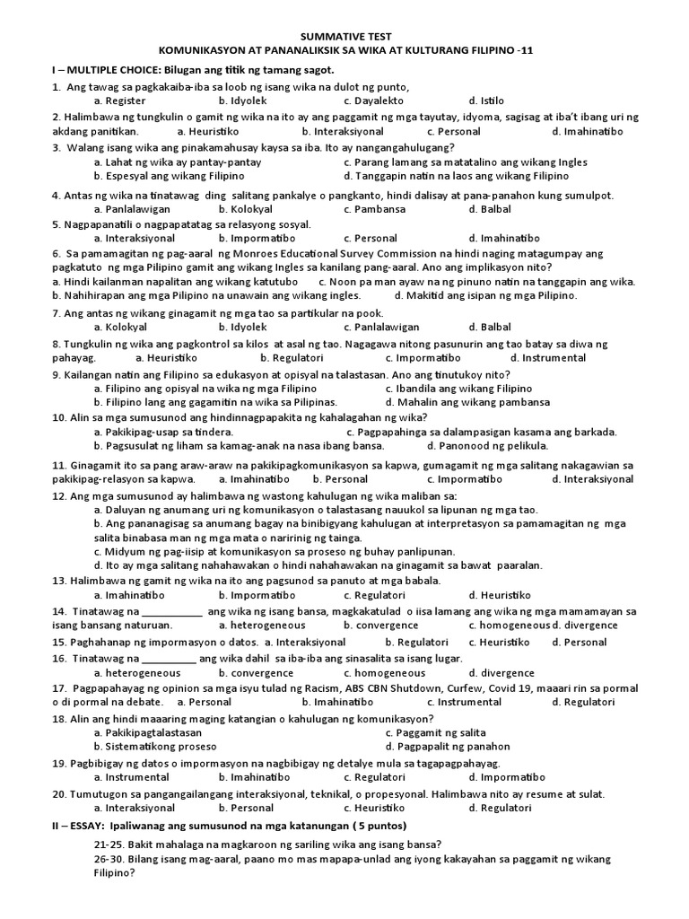 Summative Filipino 11 | PDF