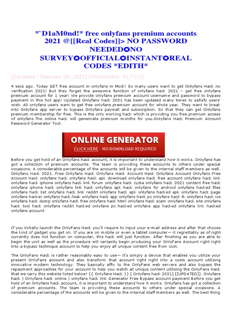 'D1aM0nd! Free Onlyfans Premium Accounts 2021 @ ( (Real Codes) ) NO PASSWORD Needed No Survey