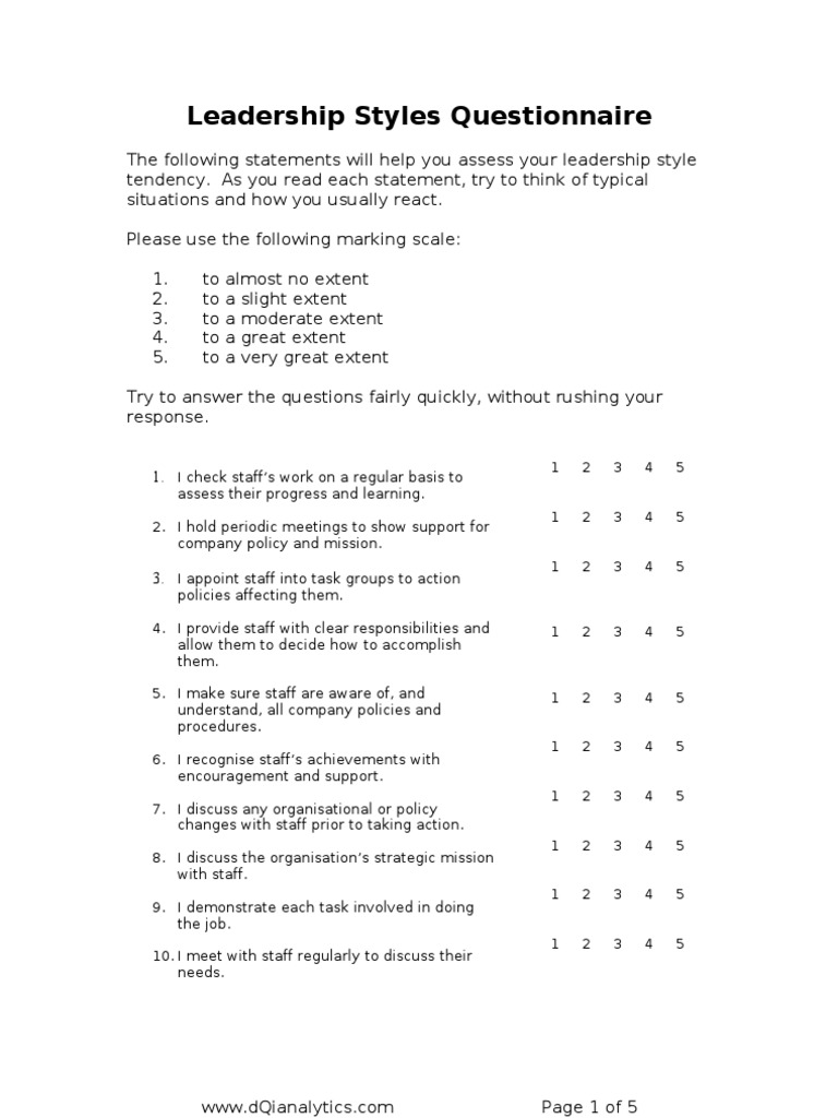 Leadership Styles Assessment Tool | PDF | Leadership | Applied Psychology