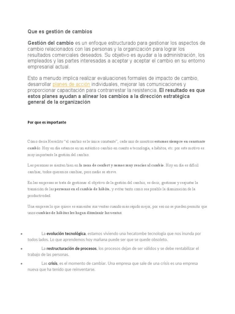 Que Es Gestión de Cambios | PDF | Empresas | La naturaleza humana