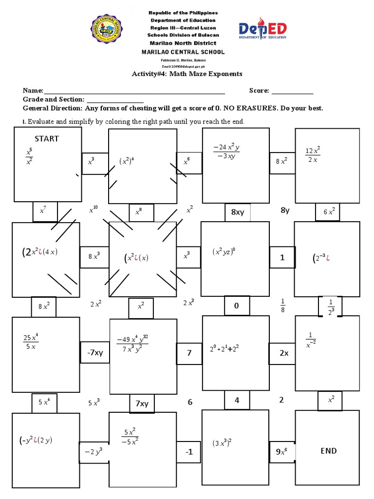 Exponent Maze Activity Worksheet | PDF | Teaching Methods & Materials