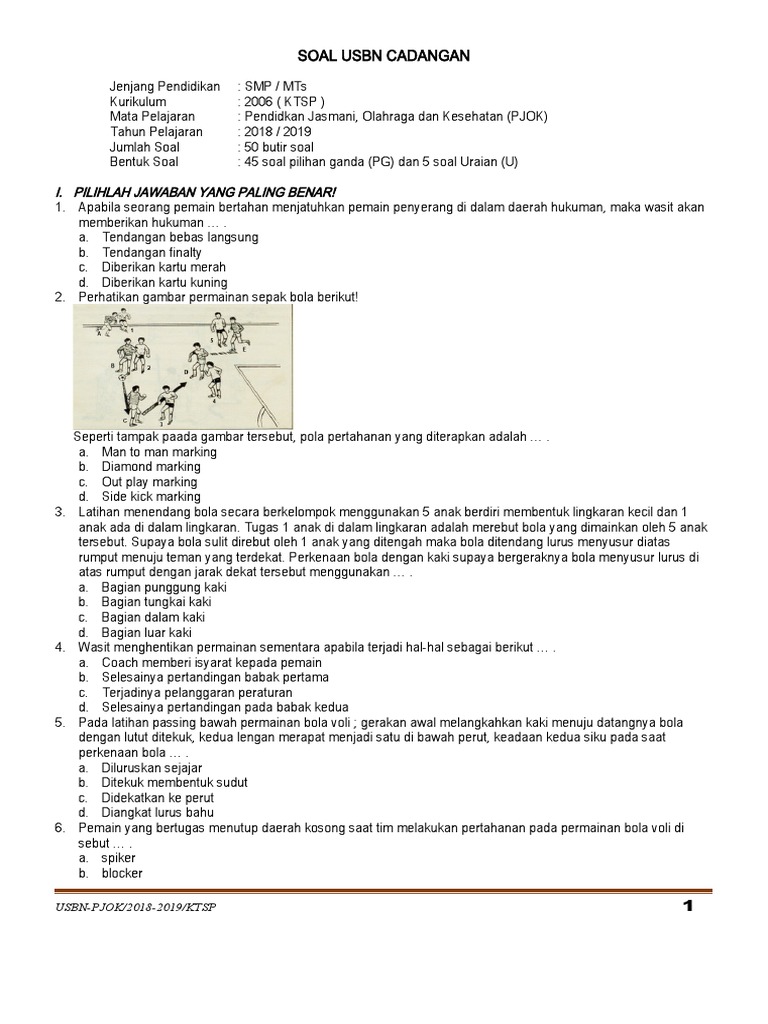 4 Soal Usbn Pjok Ktsp Cadangan