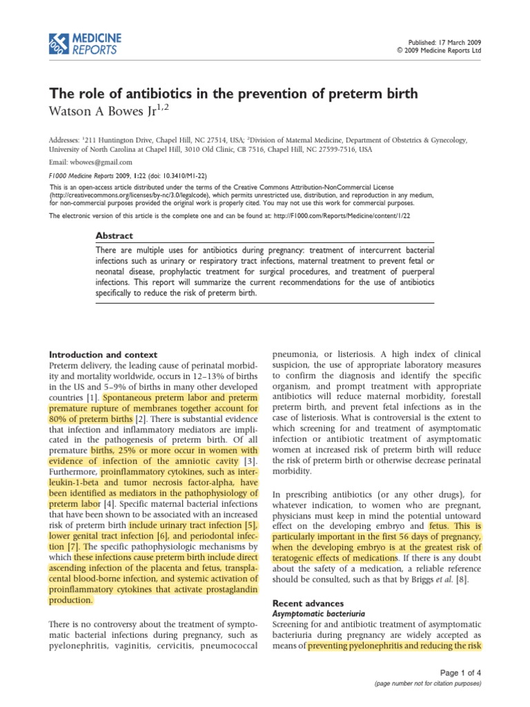 The Role of Antibiotics in The Prevention of Preterm Birth: Watson A ...