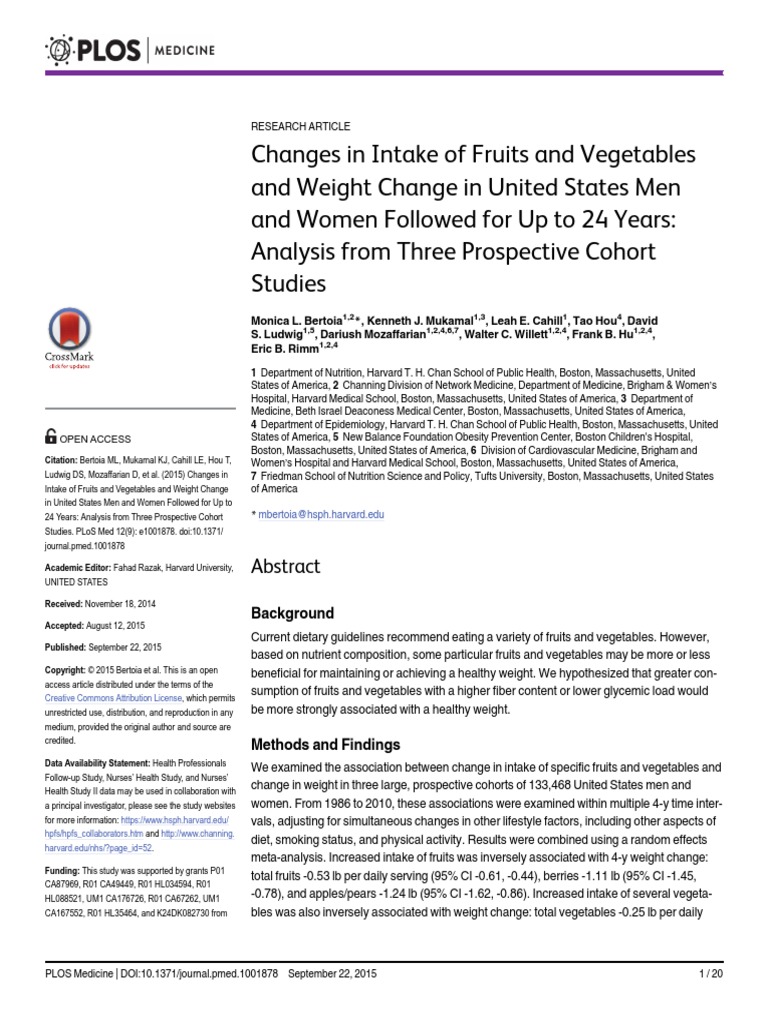 Fruit and Vegetable Intake Impact on Weight | PDF | Dependent And ...