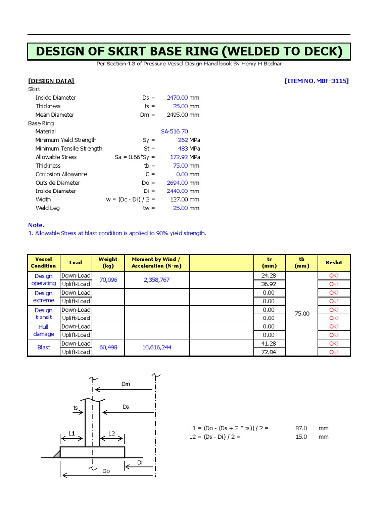Skirt Base Ring Design for Pressure Vessel | PDF | Solid Mechanics ...