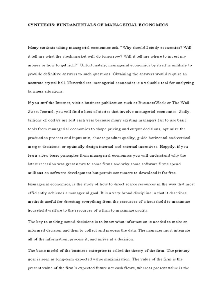 SYNTHESIS, Fundamentals PDF Economics Market (Economics)