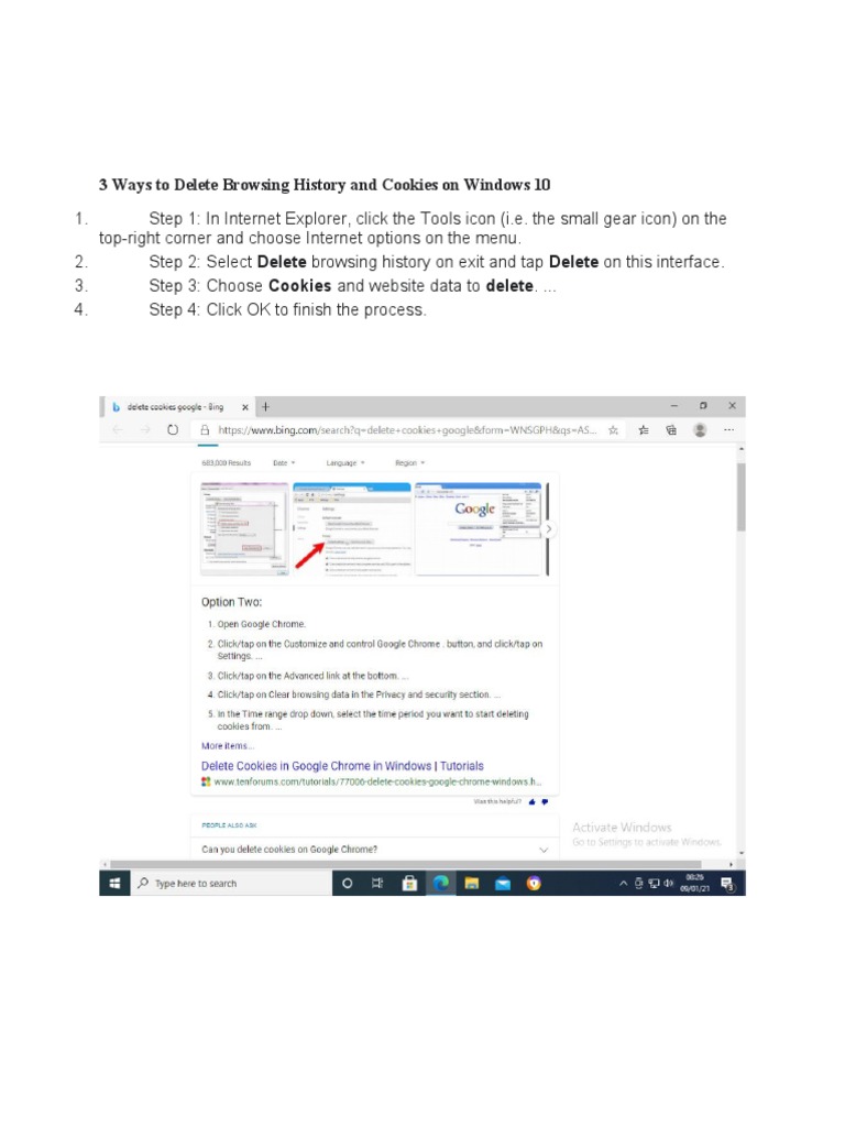 how to delete cookies in windows 10