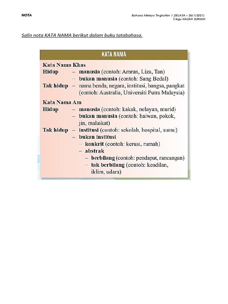 Nota Kata Nama Bm Tingkatan 1 Pdf