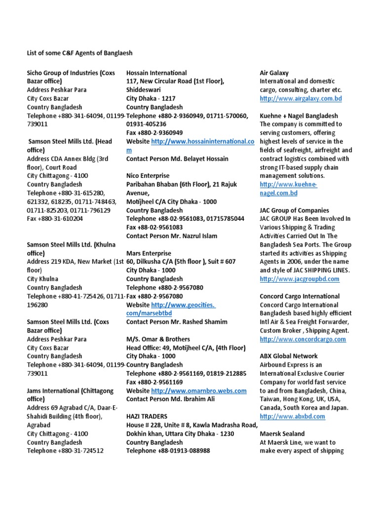 List of Cargo, Freight Forwarding and Logistics Companies in Bangladesh