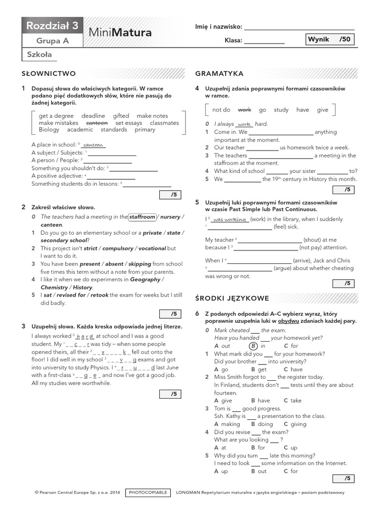 Mini Matura Unit 5 Focus 2 Odpowiedzi