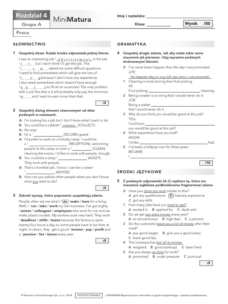 Mini Matura Unit 4 Praca