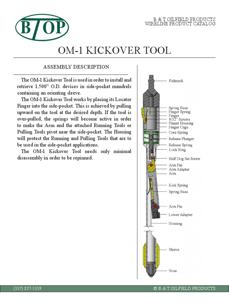 Om 1 Kickover Tool B T Oilfield Products Wireline Product Catalog
