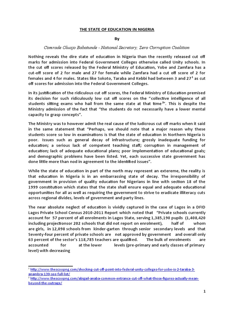 The State of Education in Nigeria PDF Literacy Nigeria