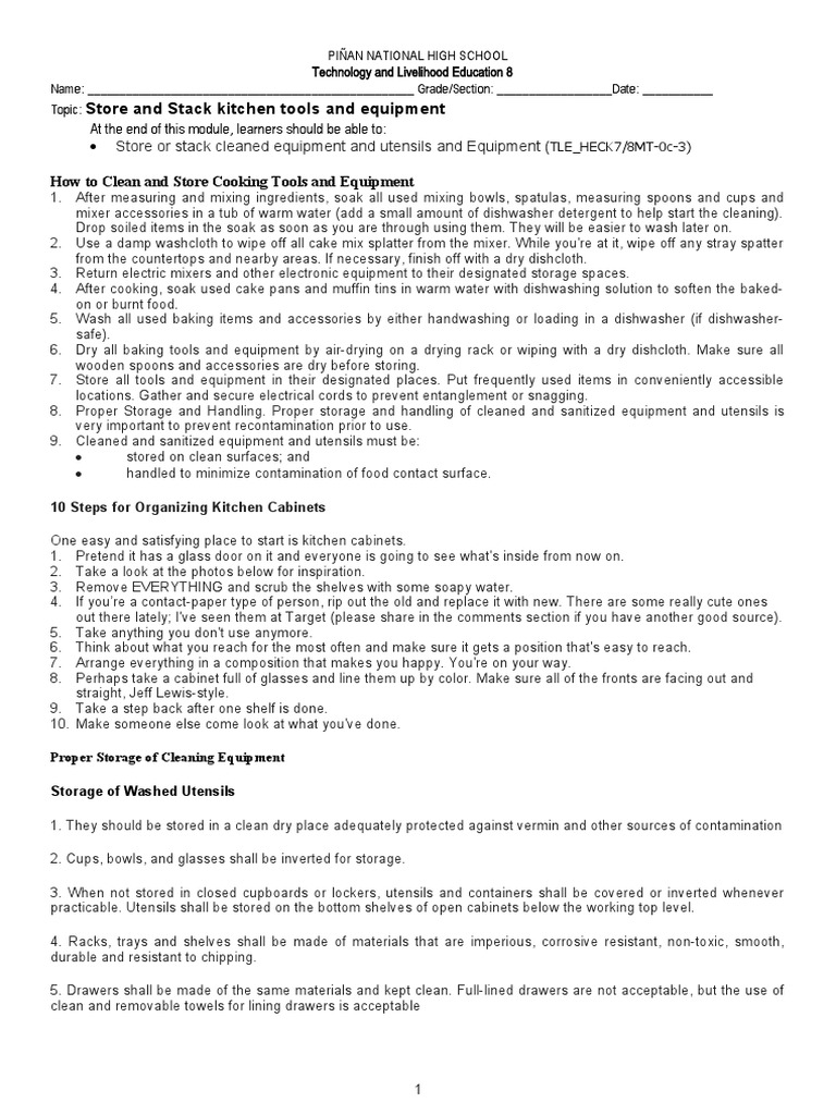 Store and Stack Kitchen Tools and Equipment PDF Dishwasher