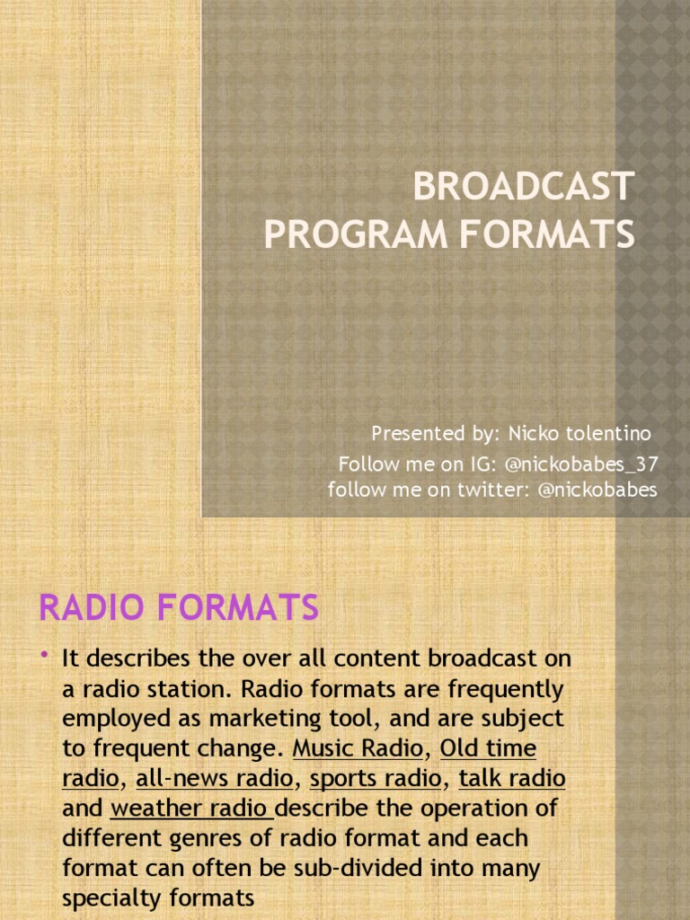 Broadcast Program Formats | PDF | Media Formats | Broadcasting