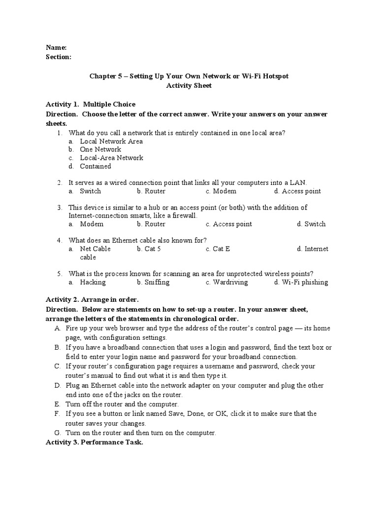 ICT 7 2Q Chapter 5 Activity Sheet | PDF | Wireless Access Point | Local ...