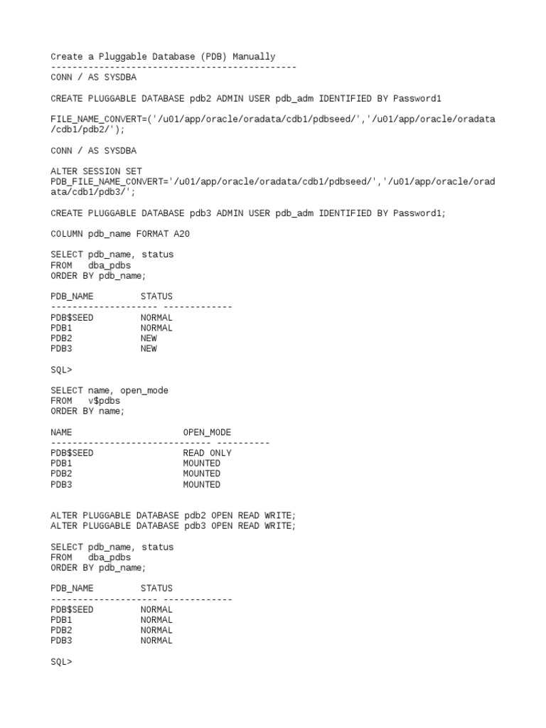 Creating and Managing PDBs in Oracle 19c | PDF | Protein Data Bank ...