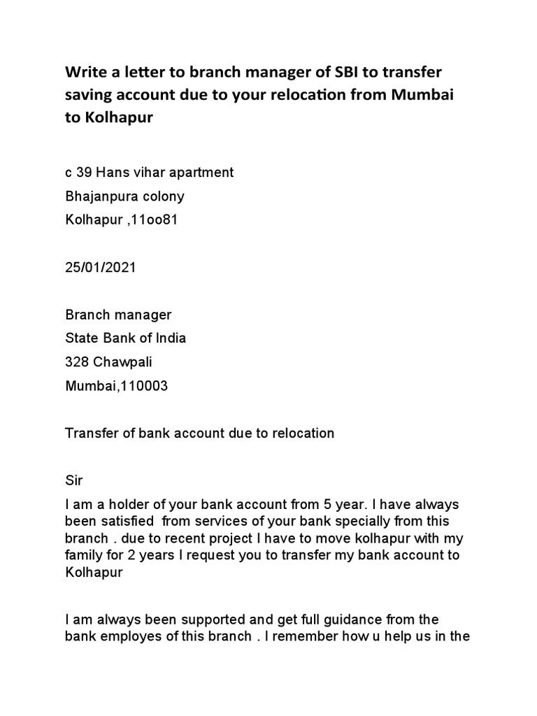 write-a-letter-to-branch-manager-of-sbi-to-transfer-saving-account-due