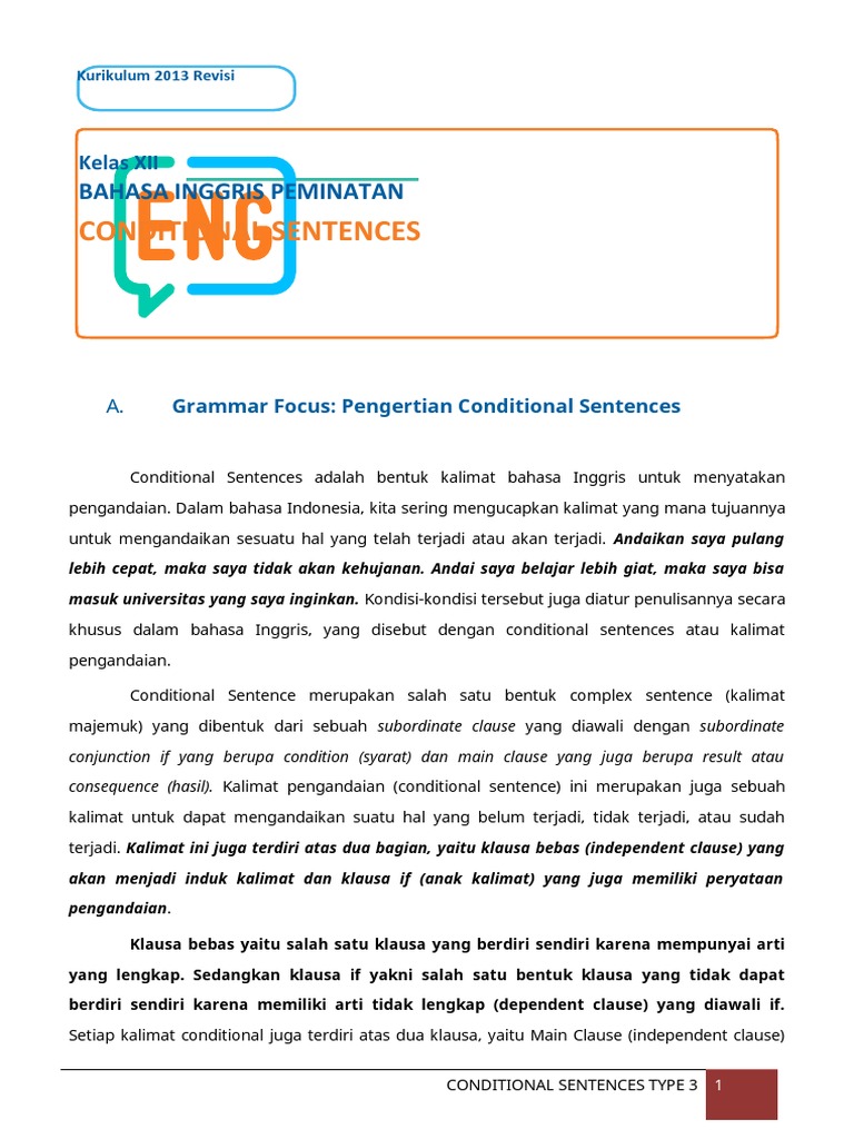 Pemahaman Conditional Sentences Tipe 3 | PDF