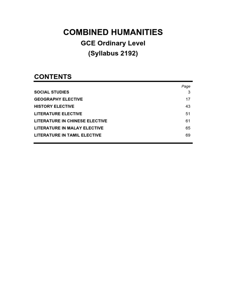 Combined Humanities: GCE Ordinary Level (Syllabus 2192) | PDF ...