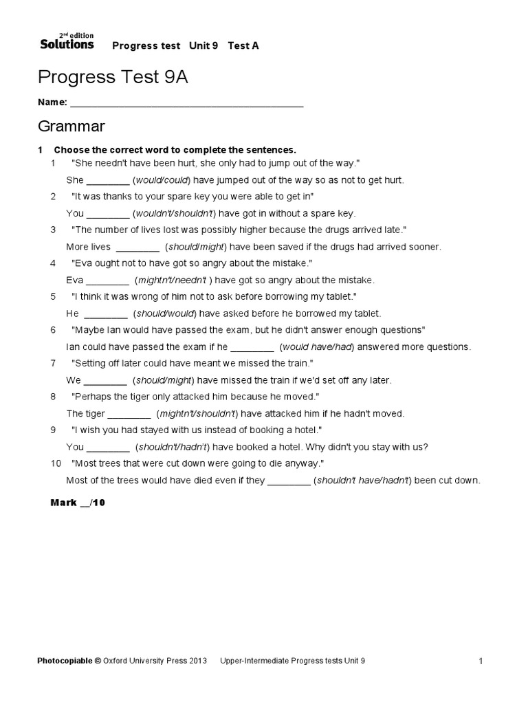 Upp-Int Progress Test Unit 09 A | PDF | Test (Assessment ...