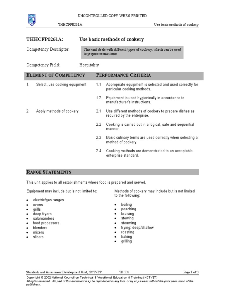 Use Basic Methods of Cookery | PDF | Cooking | Competence (Human Resources)
