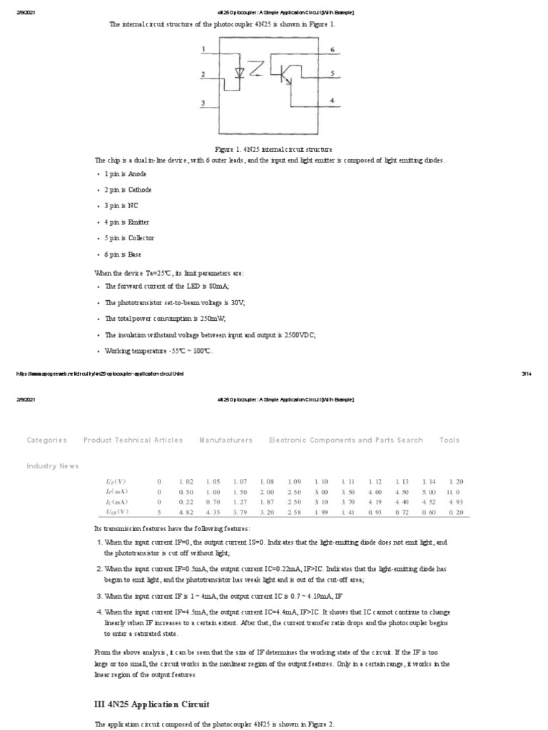 4N25 Optocoupler A Simple Application Circuit (With Example) PDF