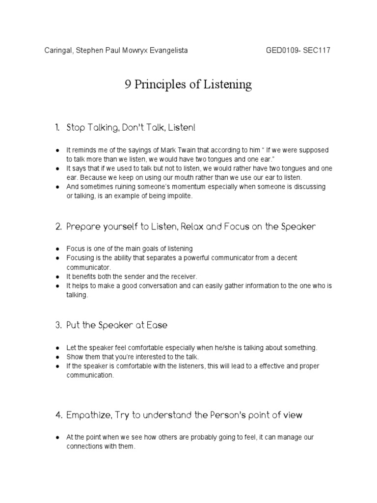 Principles of Effective Listening | PDF | Conversation | Communication