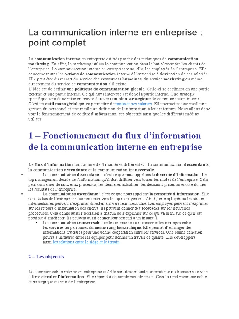 Stratégies de communication interne en entreprise | PDF | Sociétés | la ...