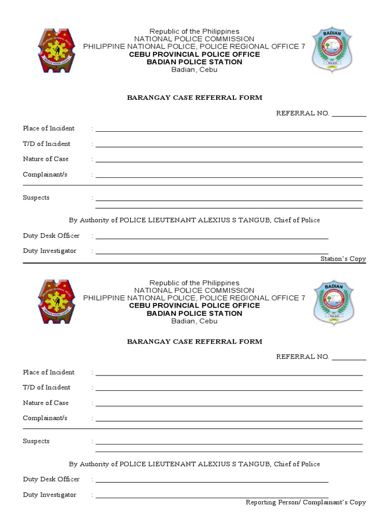 Barangay Case Referral Form PDF Misconduct Crime & Violence