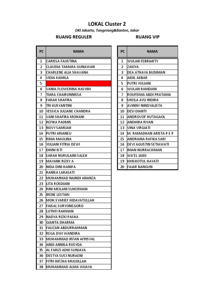 VIP Participants List for Cluster 2 | PDF