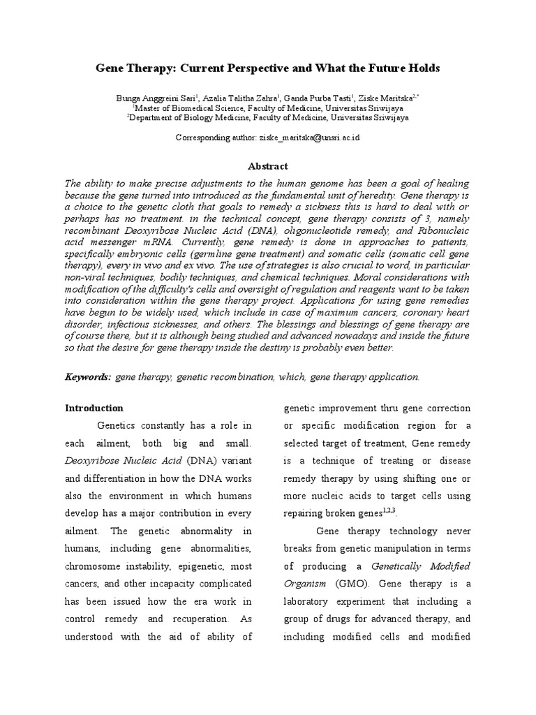 Gene Therapy: Current Perspective and What The Future Holds | PDF ...