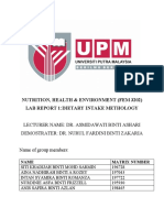 Nutrition, Health & Environment (Fem 3202) Lab Report 1:dietary Intake Methology