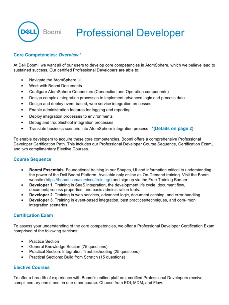 Boomi Professional Developer Certification Course Details PDF 