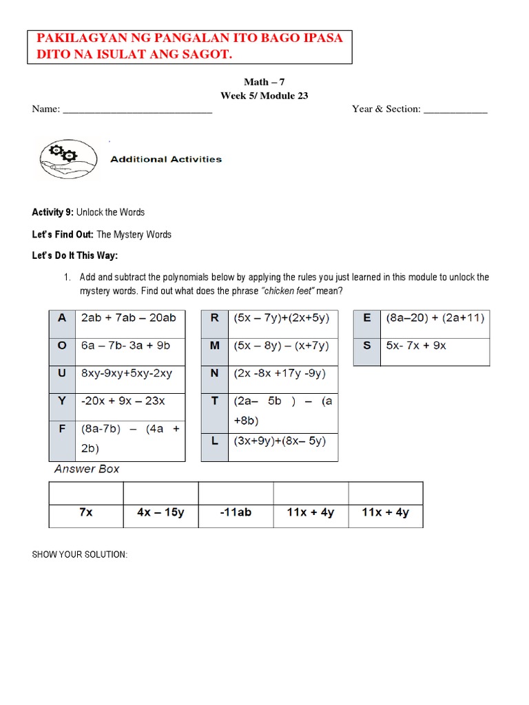 Activity Sheet For Week 5 | PDF | Teaching Methods & Materials | Self ...