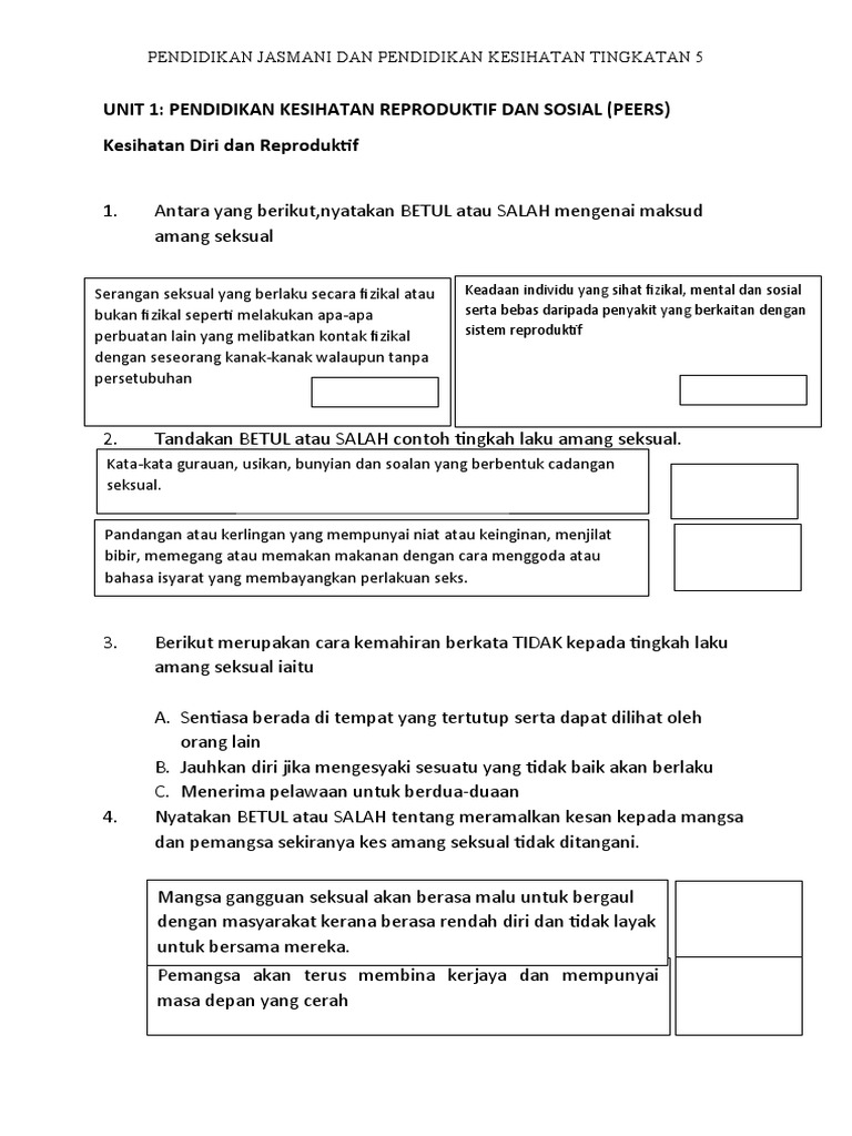 Latihan Kesihatan Diri Dan Reproduktif Pjpk Tingkatan 5 Pdf