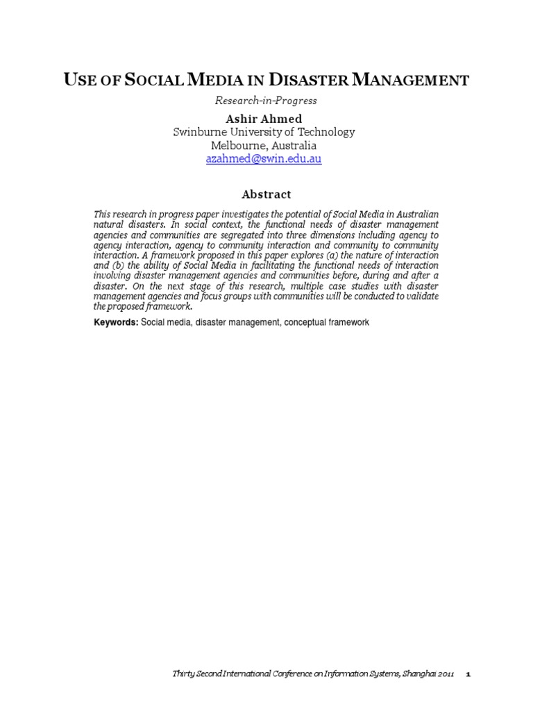 Use of Social Media in Disaster Management | PDF | Emergency Management ...