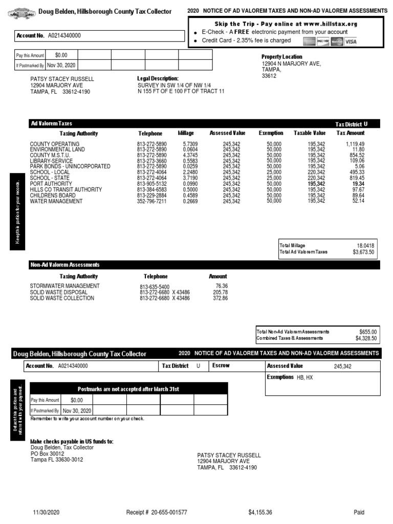 Hillsborough County Real Estate A0214340000 2020 Annual Bill PDF