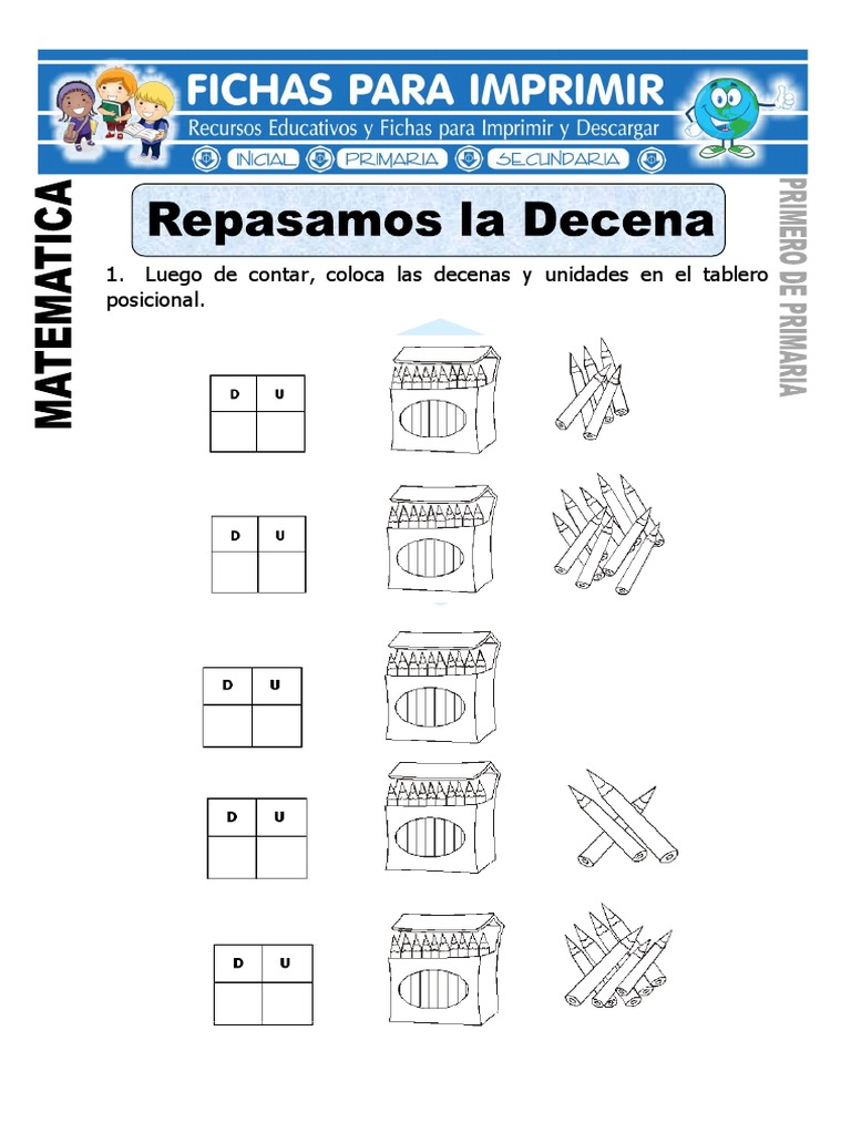 Hojas De Trabajo De Matemáticas De Decenas Y Unidades Para Primer Grado