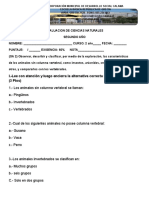 EVALUACION DE Ciencias Naturales Segundo Año Invertebrados