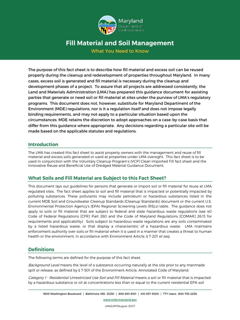 Fill Material Management Guidelines Maryland | PDF | Hazardous Waste ...