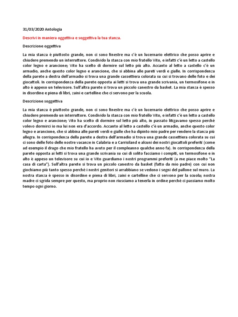 Descrizione Oggettiva e Soggettiva | PDF