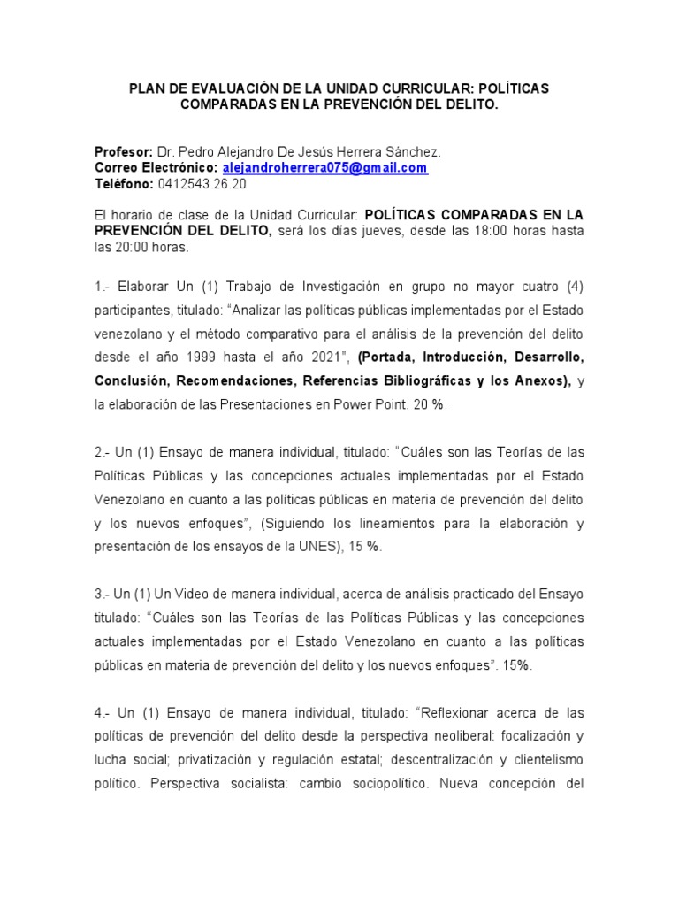 Plan de Evaluación de La Unidad Curricular | PDF