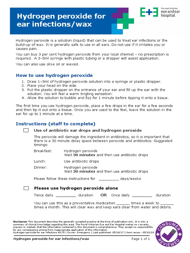 Hydrogen Peroxide for Ear Infections | PDF | Syringe | Medicine