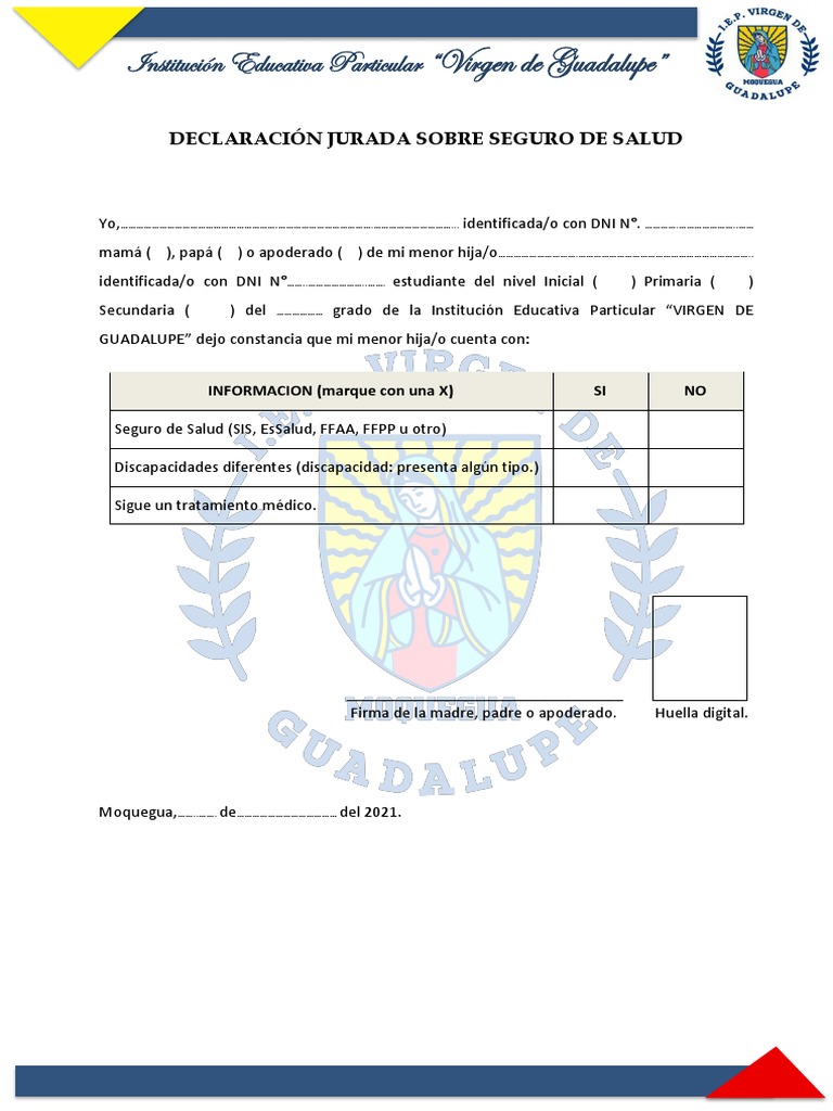 Declaracion Jurada Sobre Seguro de Salud | PDF