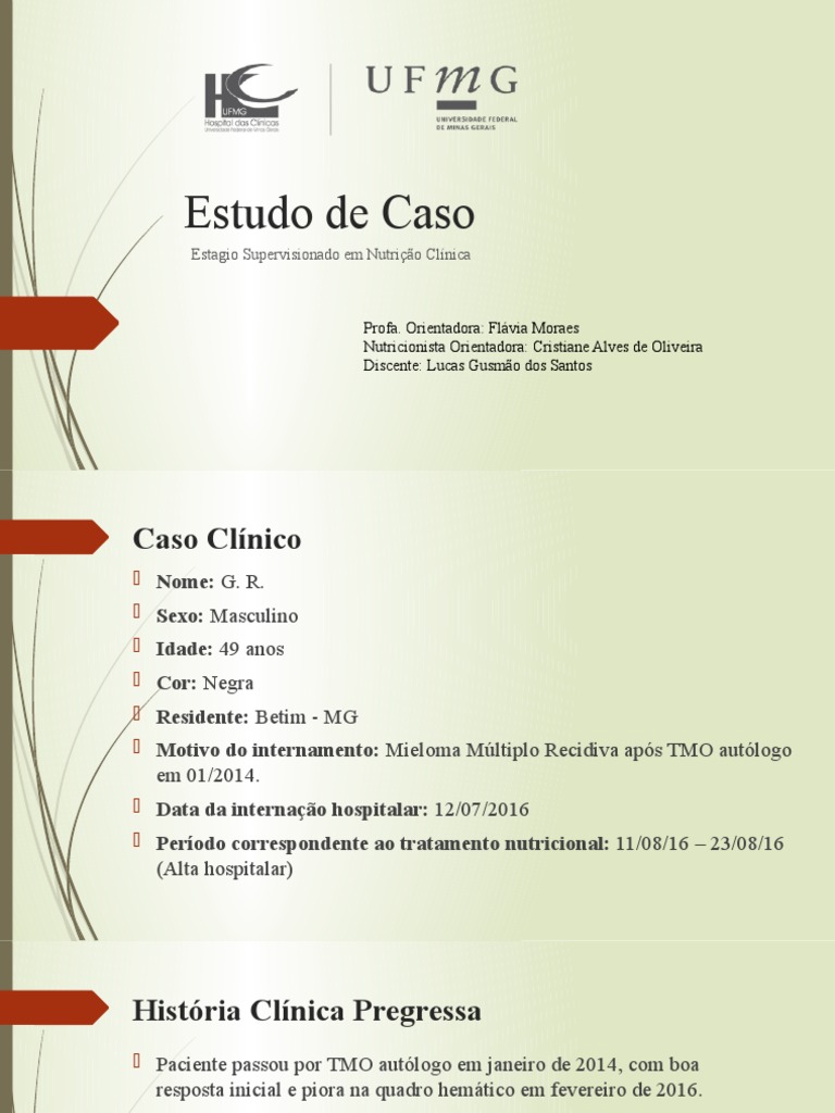 Estudo de Caso - Estágio Clínica - Nutrição | PDF | Mieloma Múltiplo ...