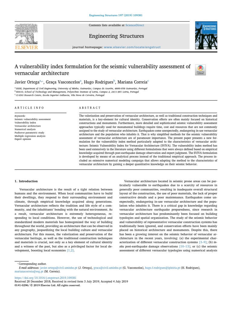 A Vulnerability Index Formulation For The Seismic Vulnerability ...