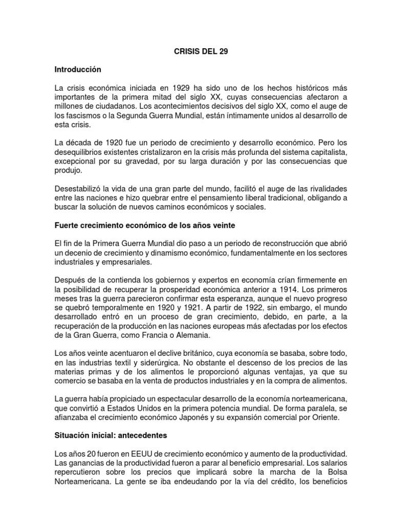 Crisis de 1929: Causas y Consecuencias | PDF | Gran depresion | Desempleo